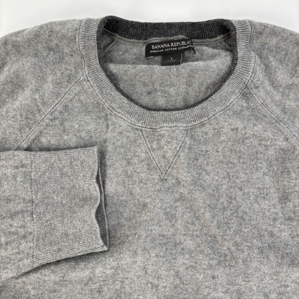 Banana Republic Pullover Sweater Mens L Gray Cotton Cashmere Raglan Crewneck